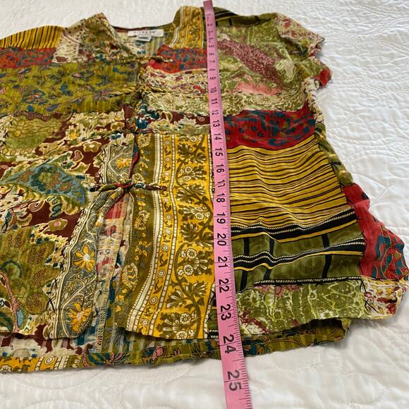 Citron Patchwork Silk Blend Blouse Women’s Size Medium Asian Inspired Boho - Picture 5 of 9